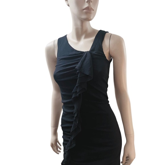 Jean Paul Gaultier Soleil Vintage Black Ruffle Midi Length Sheath Dress Size M - Picture 4 of 14